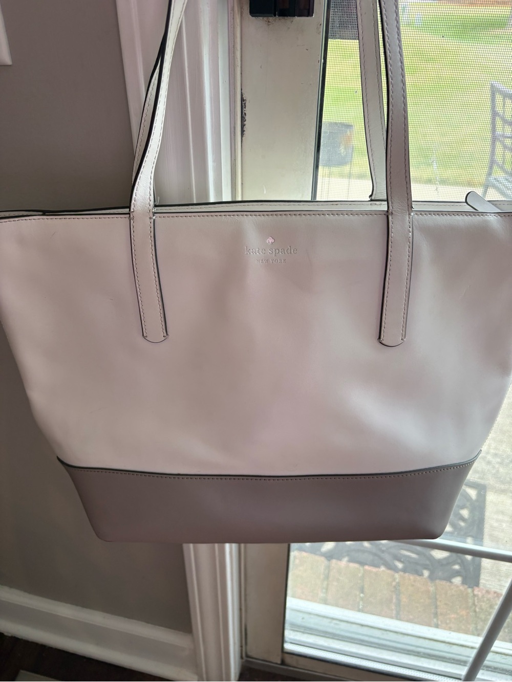 kate spade Two-Tone White and Taupe Leather Tote Bag